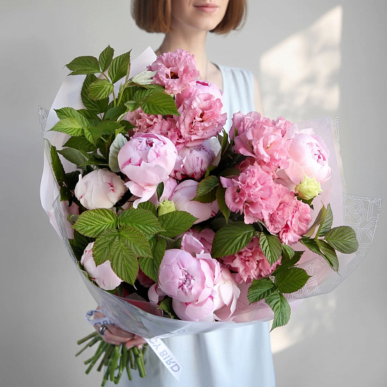 Peonies “Sarah Bernhardt” and Eustoma Duo Bouquet