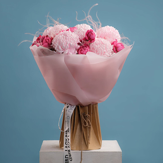 Дуобукет с хризантемой и кустовой розой