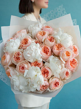 Juliet Roses and Peonies Duo Bouquet