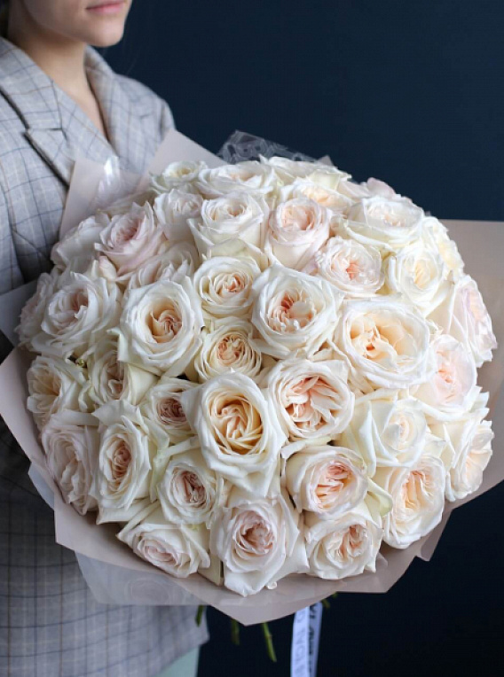 White O'Hara Garden Roses Mono Bouquet