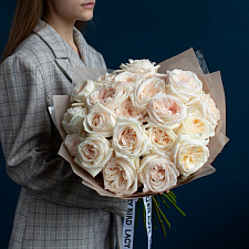 White O'Hara Garden Roses Mono Bouquet