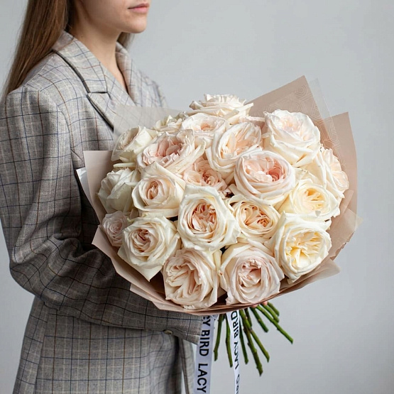 White O'Hara Garden Roses Mono Bouquet