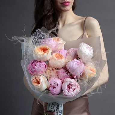 Peonies and Garden Roses “Juliet” Duo Bouquet